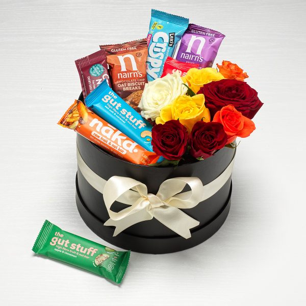 Hat Gift Box Flowers and Dairy Free Snacks